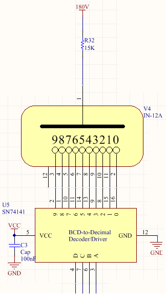 IN12B Connection to BCD-Decimal Decoder